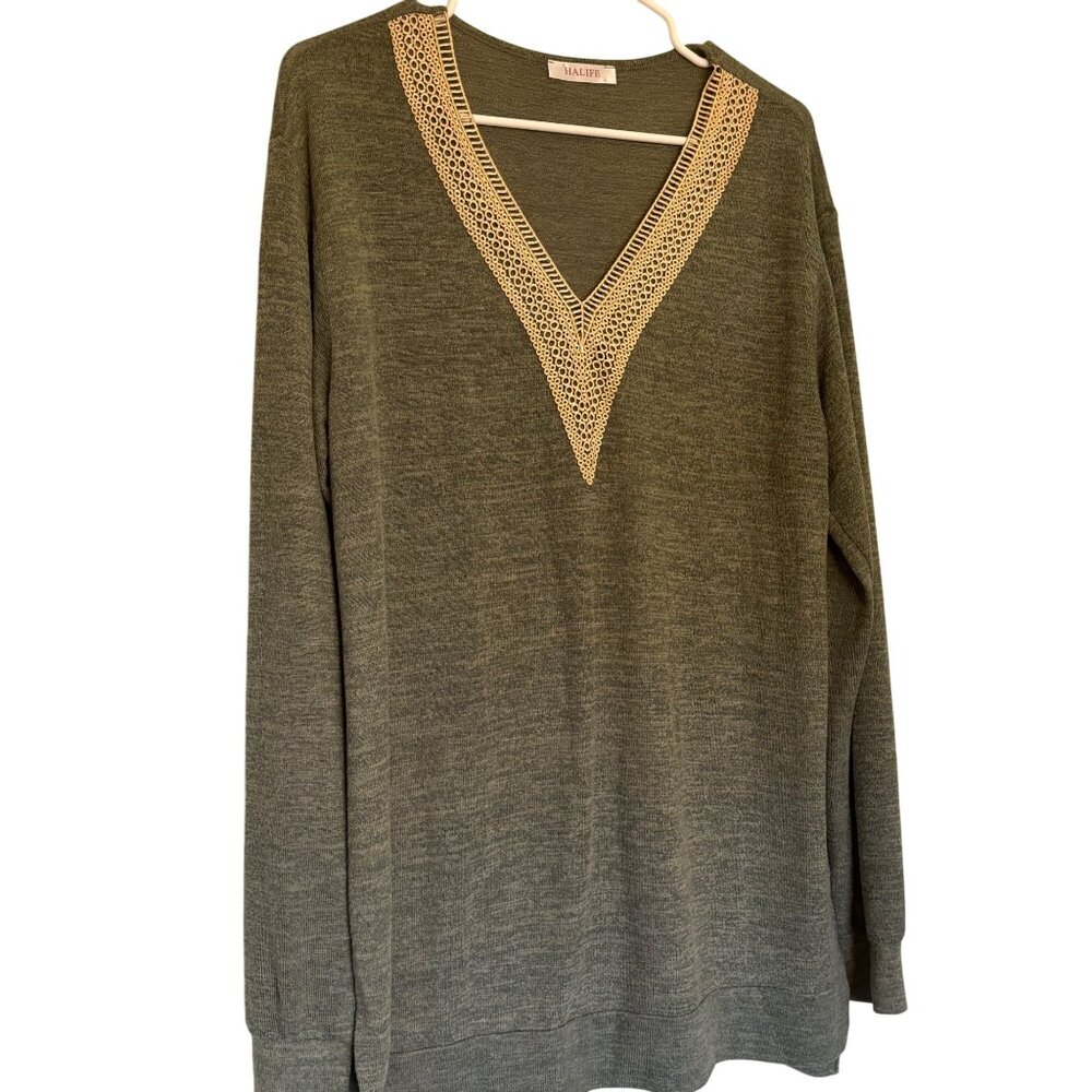 Luxurious Halife Sweater L Crochet Lace Casual Light Pullover Sweater Soft Cozy